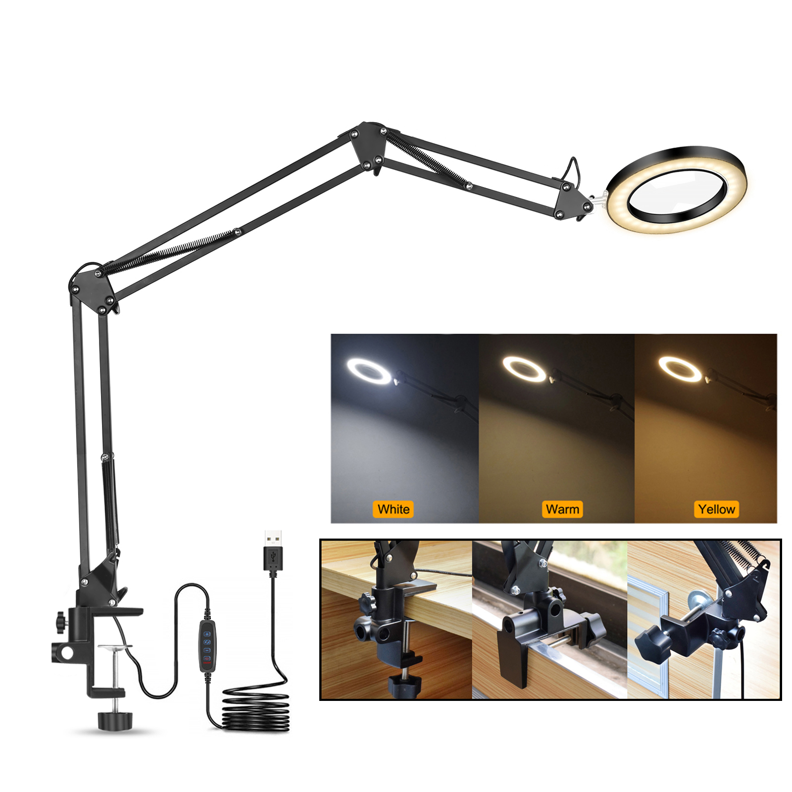 NEWACALOX-Flexible-Desk-Large-5X-USB-LED-Magnifying-Glass-3-Colors-Illuminated-Magnifier-Lamp-Loupe--1901585-1