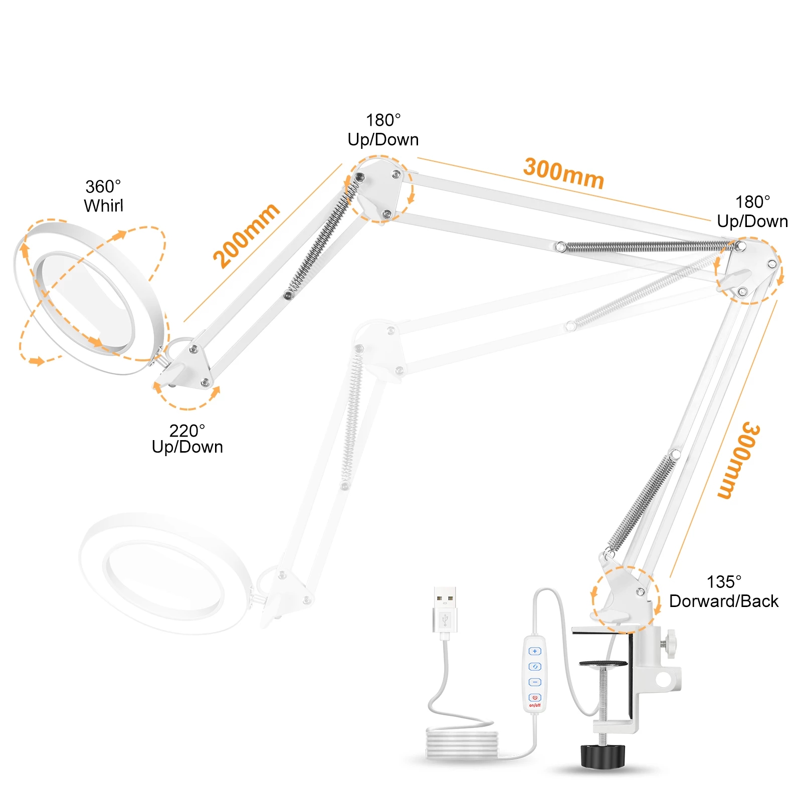NEWACALOX-Flexible-Desk-Large-5X-USB-LED-Magnifying-Glass-3-Colors-Illuminated-Magnifier-Lamp-Loupe--1901585-2