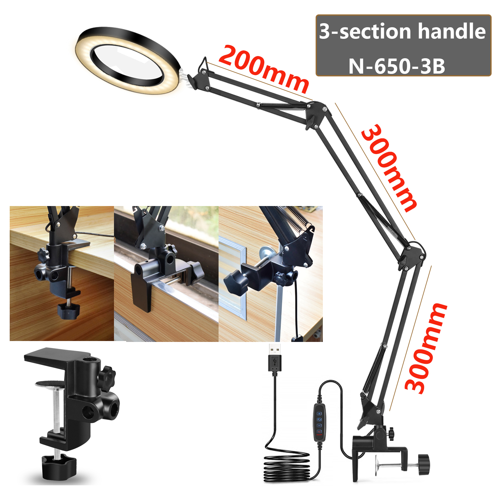 NEWACALOX-Flexible-Desk-Large-5X-USB-LED-Magnifying-Glass-3-Colors-Illuminated-Magnifier-Lamp-Loupe--1901585-3
