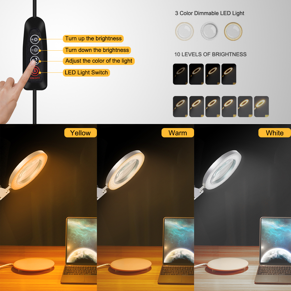 NEWACALOX-Flexible-Desk-Large-5X-USB-LED-Magnifying-Glass-3-Colors-Illuminated-Magnifier-Lamp-Loupe--1901585-5