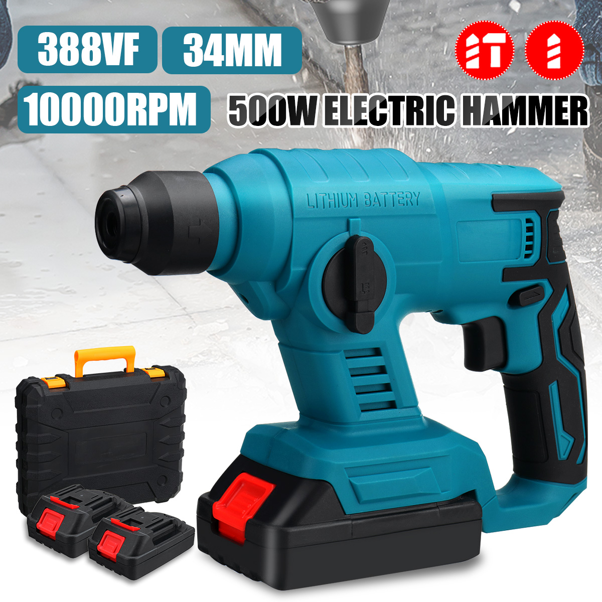 500W-10000RPM-Brushless-Cordless-Electric-Hammer-Handheld-Flat-Drill-with-Battery-1943453-1