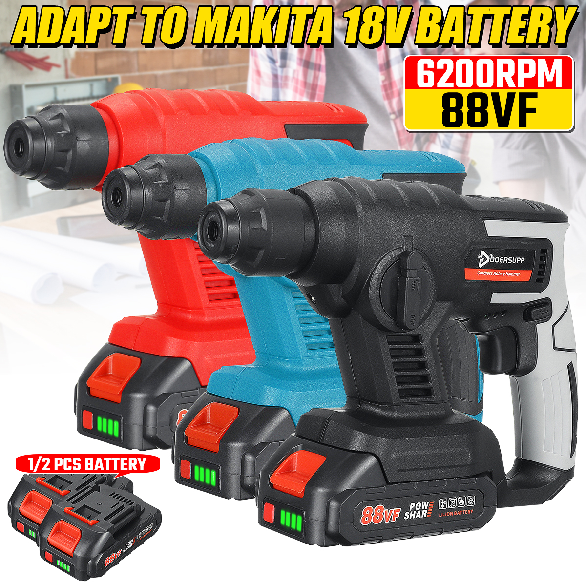 88VF-1800rpm-Cordless-Brushless-Rotary-Hammer-Drill-Fit-18VMakita-Battery-1943502-1