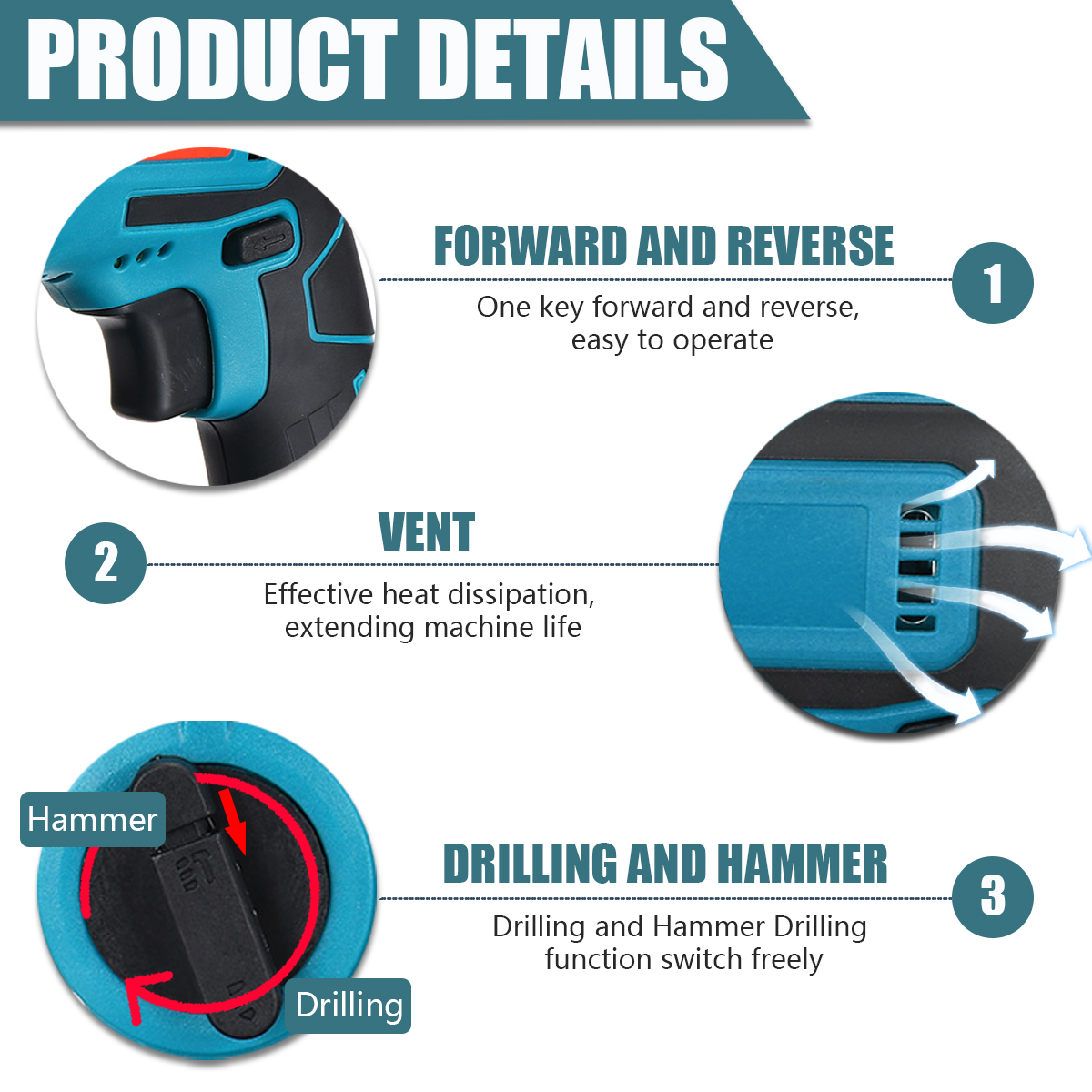88VF-1800rpm-Cordless-Brushless-Rotary-Hammer-Drill-Fit-18VMakita-Battery-1943502-6