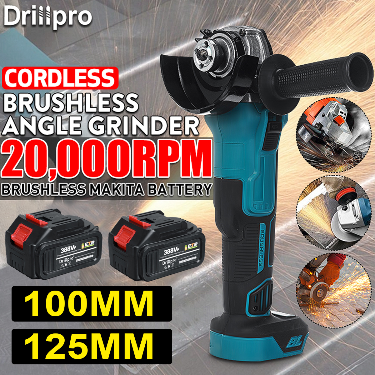 Drillpro-388VF-100mm125mm-Brushless-Angle-Grinder-Rechargeable-Electric-Cutting-Grinding-Tool-W-12-B-1861855-2