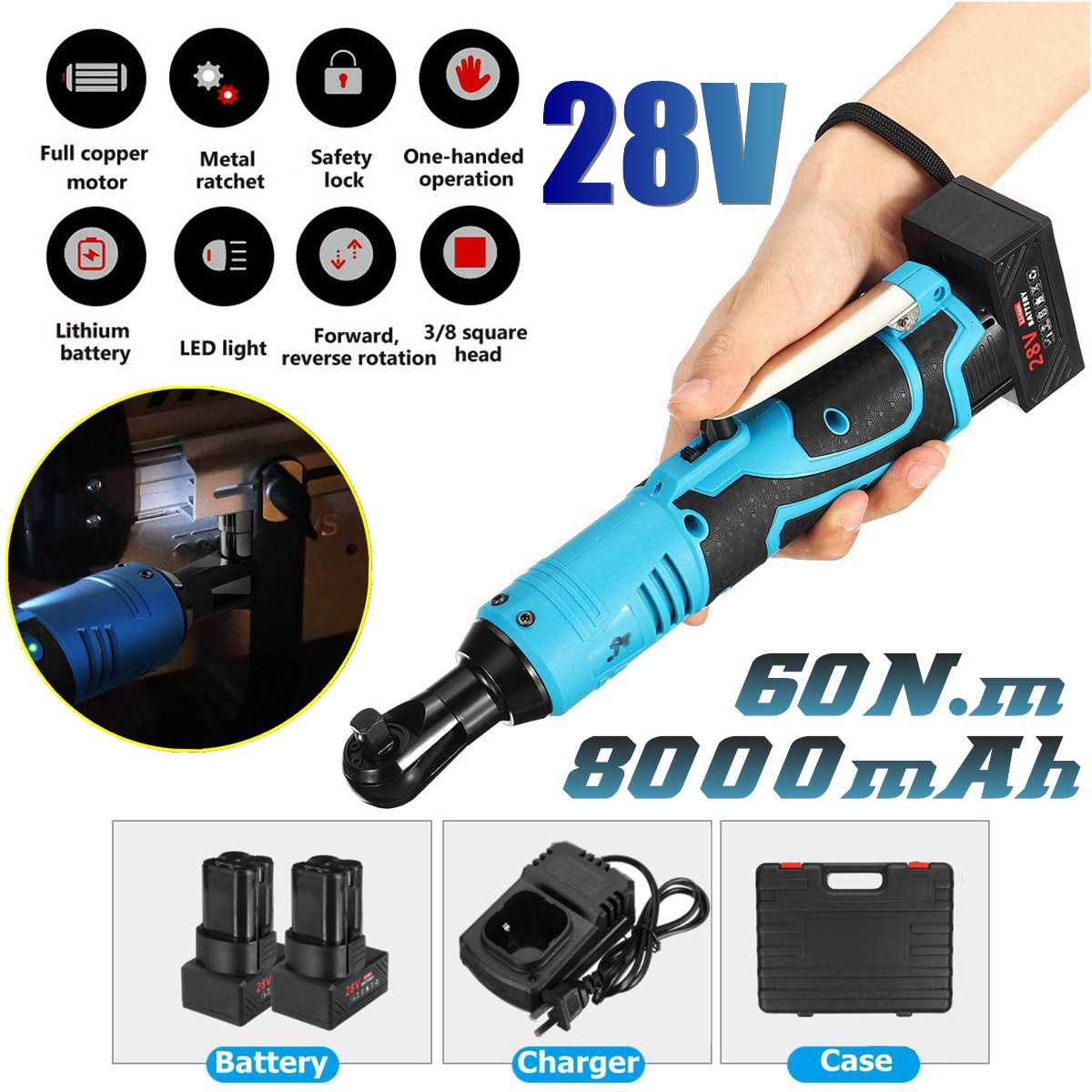 28V-60Nm-LED-Cordless-Electric-Ratchet-Wrench-38-Inch-Chuck-Right-Angle-Wrench-Tool-W-2Pcs-Li-ion-Ba-1496387-1