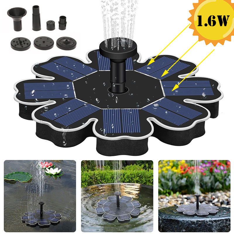 8V-16W-Mini-Fountain-Solar-Powered-Water-Pump-Floating-Outdoor-Bird-Pond-Garden-Decor--4-Nozzles-1709497-1