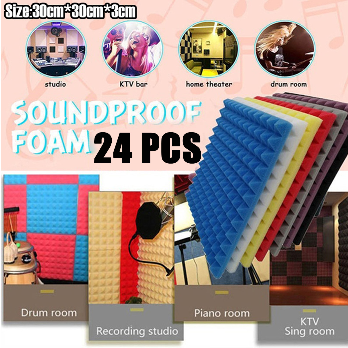 24Pcs-Acoustic-Panels-Tiles-Studio-Soundproofing-Insulation-Closed-Cell-Foam-1761610-1