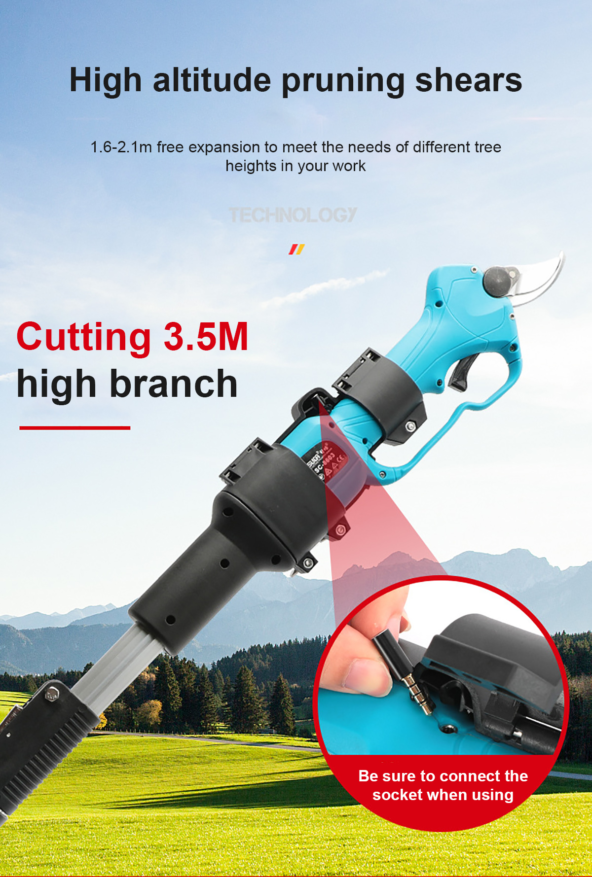168V-2000mAh-25-32mm-Cordless-Secateur-Electric-Pruning-Shear-Telescopic-Pole-Branch-Cutter-Scissor-1938007-7
