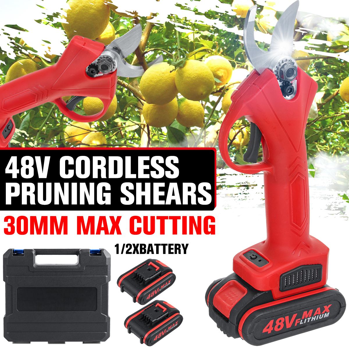 VIOLEWORKS-48VF-30mm-Cordless-Electric-Pruning-Shears-Garden-Pruner-Scissors-Branch-Cutter-W-1-or-2--1715368-1