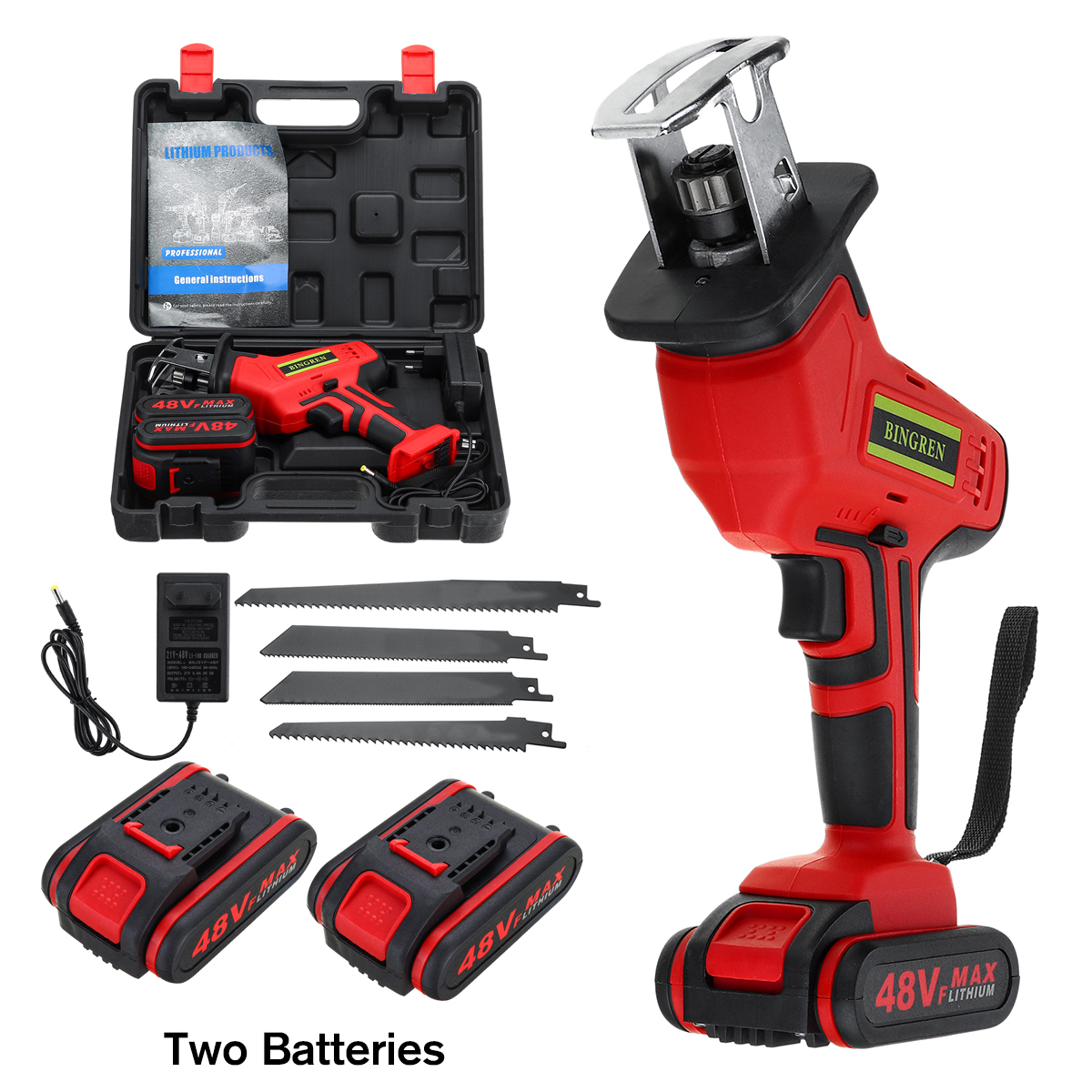 VIOLEWORKS-48VF-Electric-Cordless-Reciprocating-Saw-Chainsaw--4-Saw-Blades-Metal-Cutting-Woodworking-1804529-4