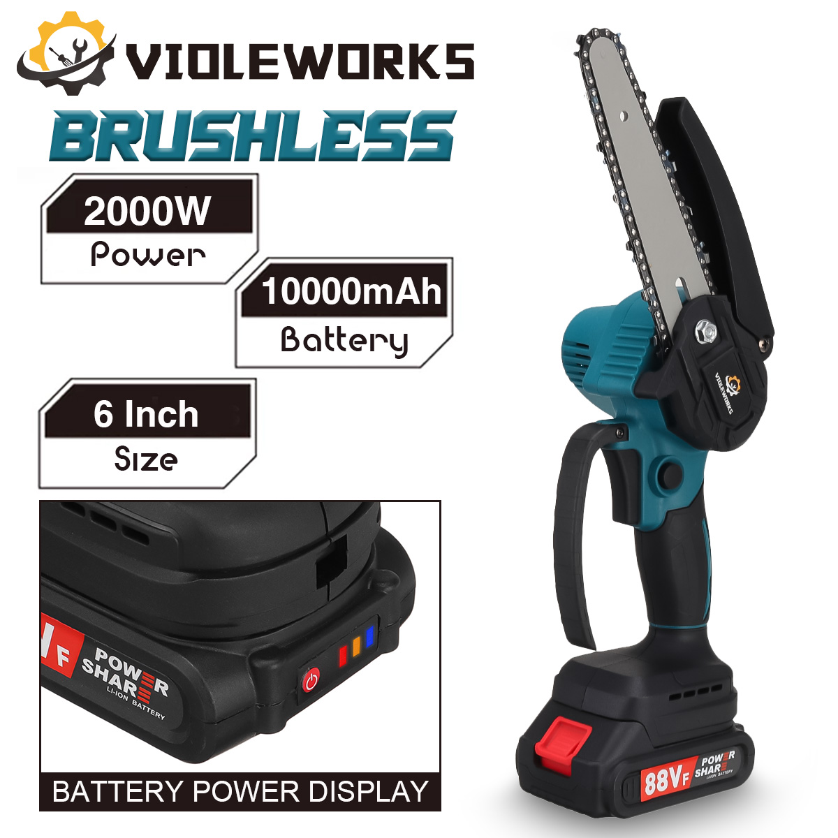 VIOLEWORKS-6-Inch-2000W-88VF-Brushless-Electric-Saw-Chainsaw-Pruning-Saws-Woodworking-Cutting-Tool-W-1904964-3