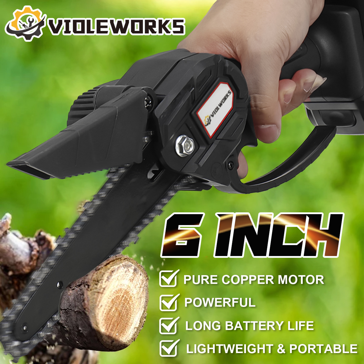 VIOLEWORKS-6-Inch-88VF-Cordless-Electric-Chain-Saw-One-Hand-Saw-LED-Woodworking-Wood-Cutter-W-12-Bat-1868927-3