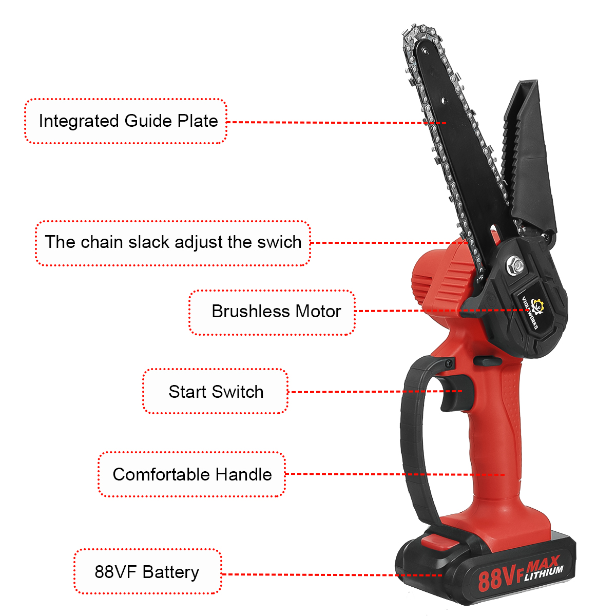 VIOLEWORKS-6-Inch-88VF-Cordless-Electric-Chain-Saw-One-Hand-Saw-LED-Woodworking-Wood-Cutter-W-12-Bat-1868927-10