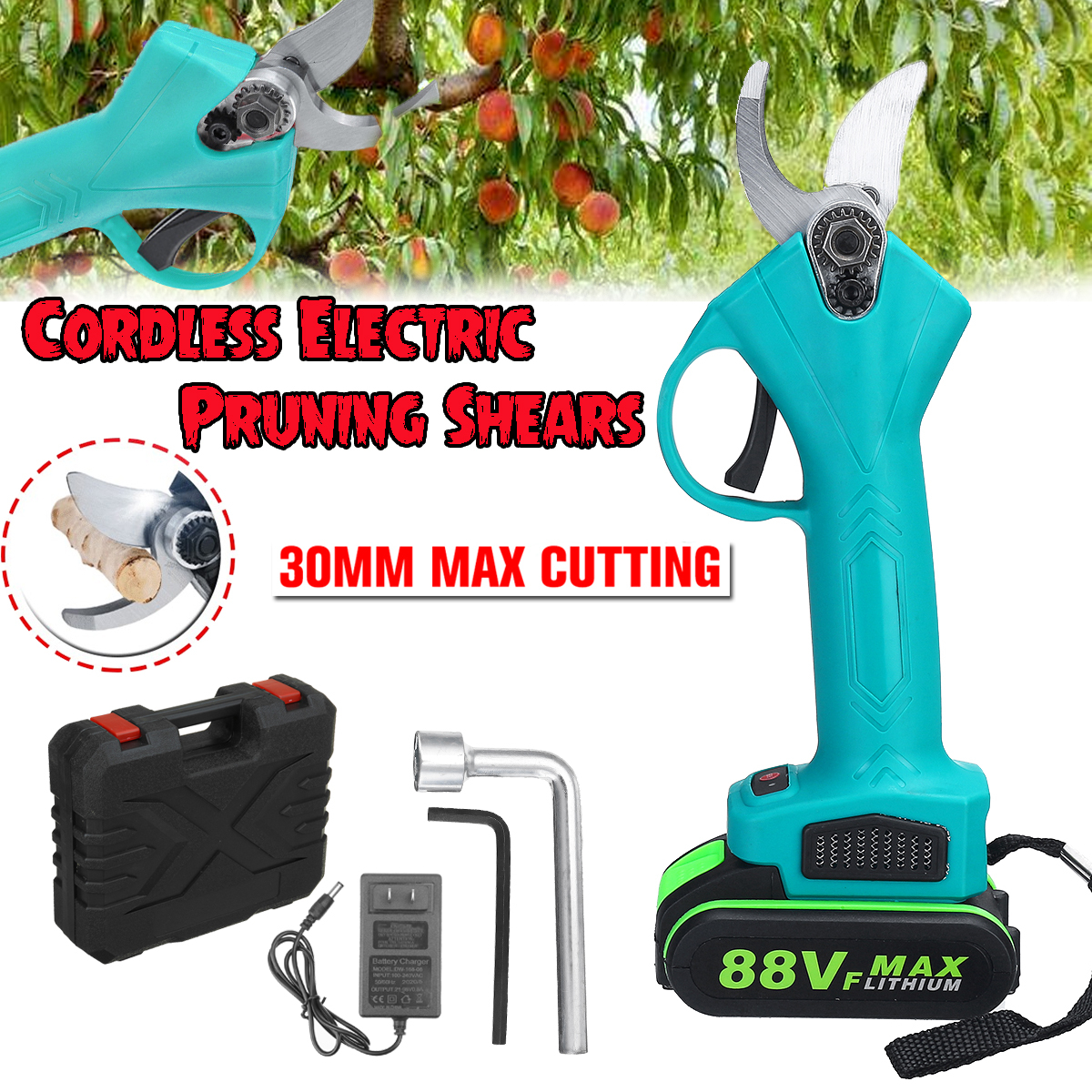 VIOLEWORKS-88VF-30mm-Electric-Pruning-Shears-Cordless-Garden-Pruner-Cutter-Tool-with-2X-Battery--Pla-1745708-1
