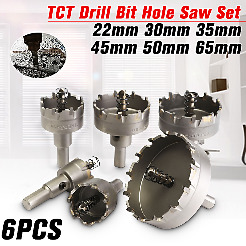 6pcs-22mm-65mm-Stainless-Steel-Carbide-Tip-Metal-Alloy-Drill-Bits-Hole-Saw-Cutter-Set-1048382-1