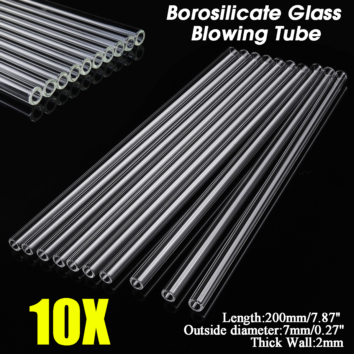 10Pcs-200x7x2mm-Length-200mm-OD-7mm-2mm-Thick-Wall-Borosilicate-Glass-Blowing-Tube-Lab-Factory-Schoo-1618137-1