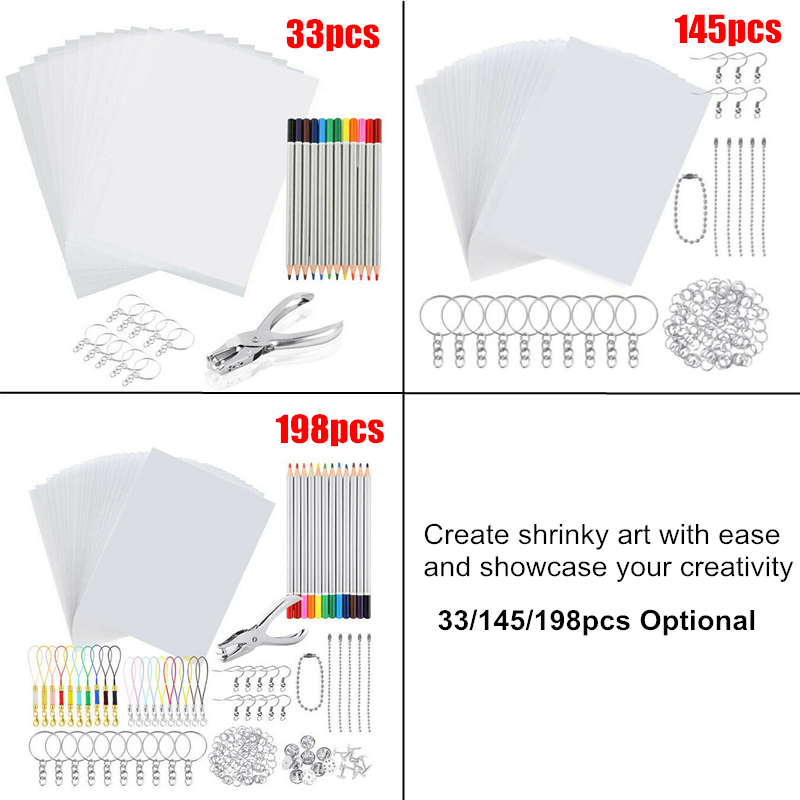198Pcs145Pcs33Pcs-DIY-Heat-Shrink-Plastic-Sheet-Kit-Shrinky-Art-Paper-Hole-Punch-Keychains-Pencils-1750256-2