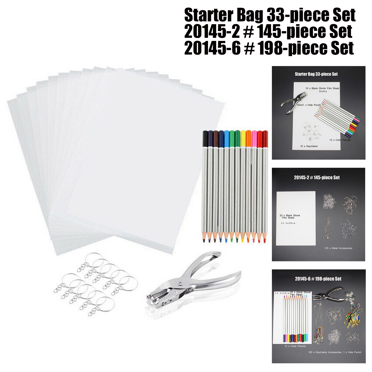 198Pcs145Pcs33Pcs-DIY-Heat-Shrink-Plastic-Sheet-Kit-Shrinky-Art-Paper-Hole-Punch-Keychains-Pencils-1750256-3