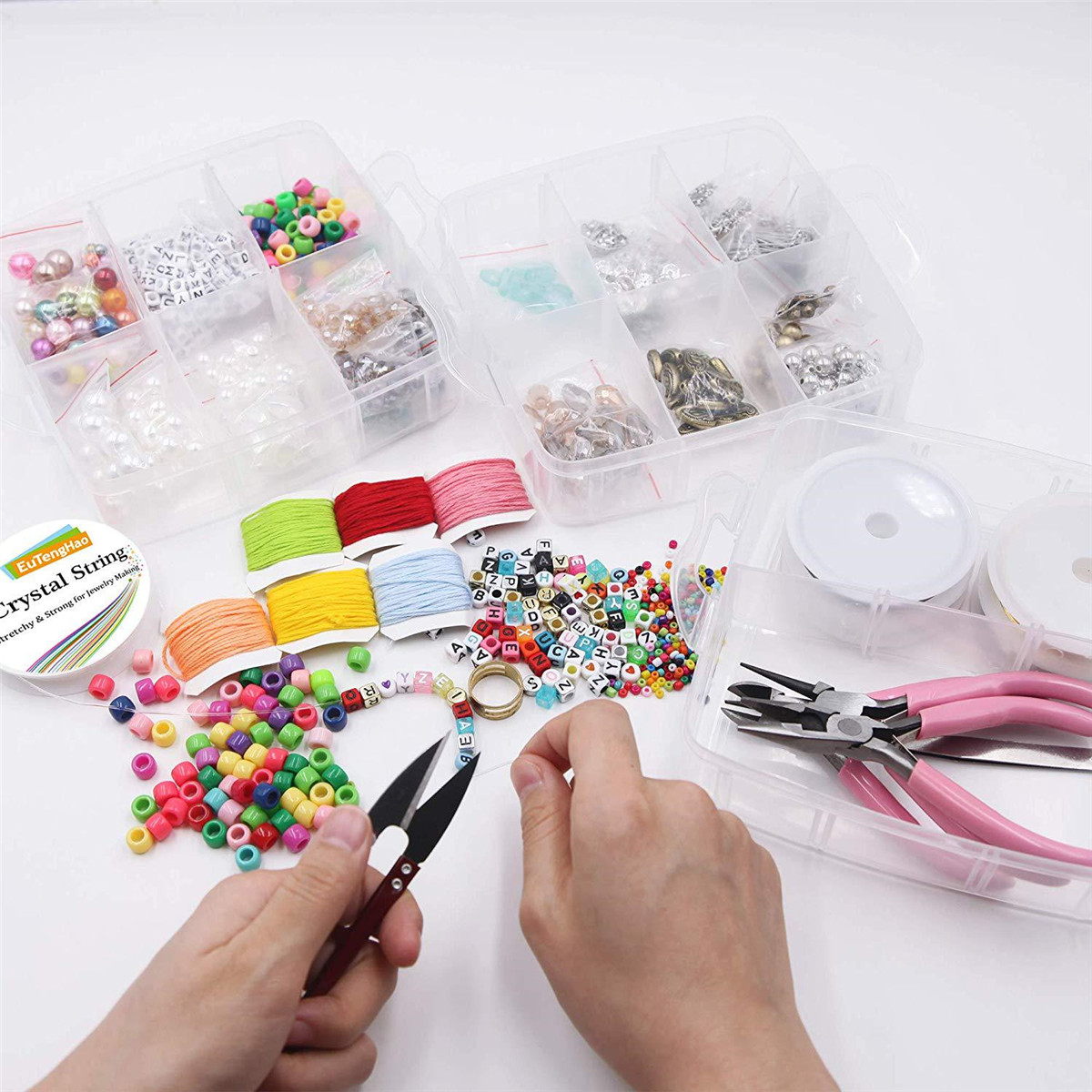 1171Pcs-Jewelry-Making-Tools-Beads-DIY-Bracelet-Earring-Accessories-w-3-Layers-Jewelry-Box-1697231-4