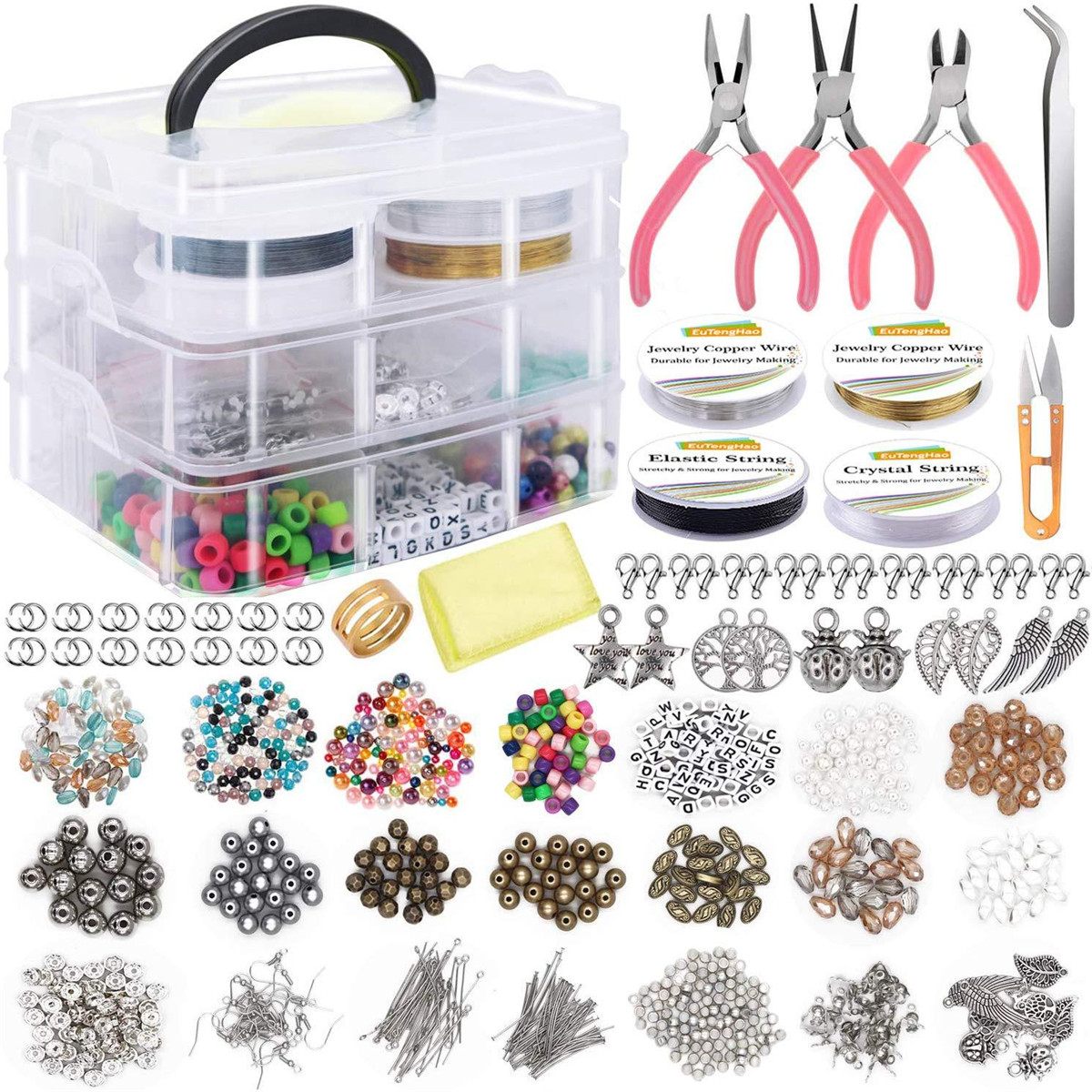 1171Pcs-Jewelry-Making-Tools-Beads-DIY-Bracelet-Earring-Accessories-w-3-Layers-Jewelry-Box-1697231-5