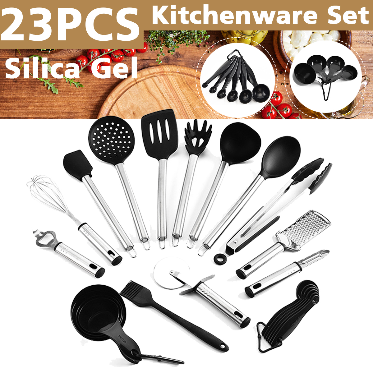 23pcs-Steel-Handle-Silicone-Non-Stick-Pan-Spoon-Utensils-Kitchenware-Cookware-1686237-1