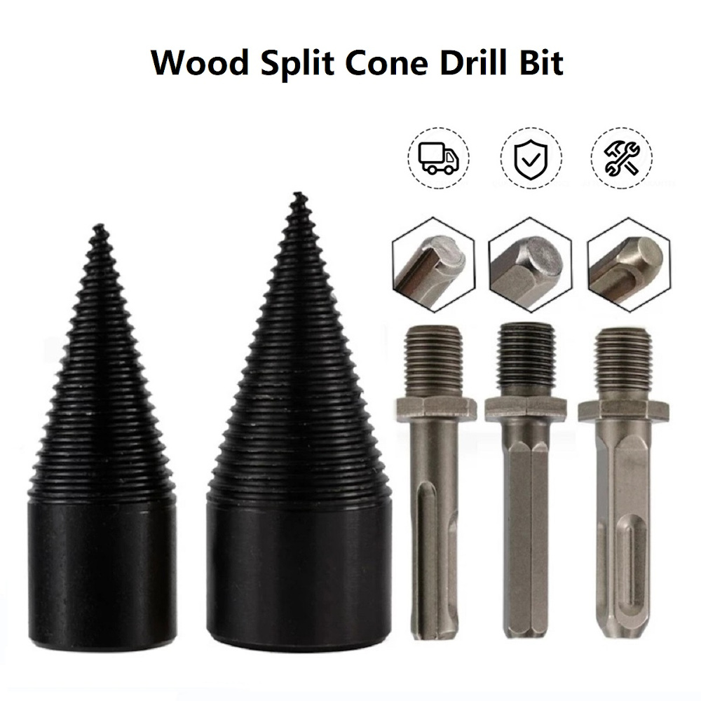 1Pc-Drillpro-3242mm-HSS-RoundSquareHexagonal-Shank-Firewood-Drill-Bit-Splitter-Wood-Split-Cone-Drill-1788833-1