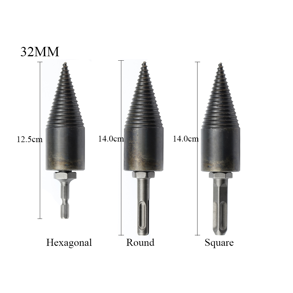 1Pc-Drillpro-3242mm-HSS-RoundSquareHexagonal-Shank-Firewood-Drill-Bit-Splitter-Wood-Split-Cone-Drill-1788833-4