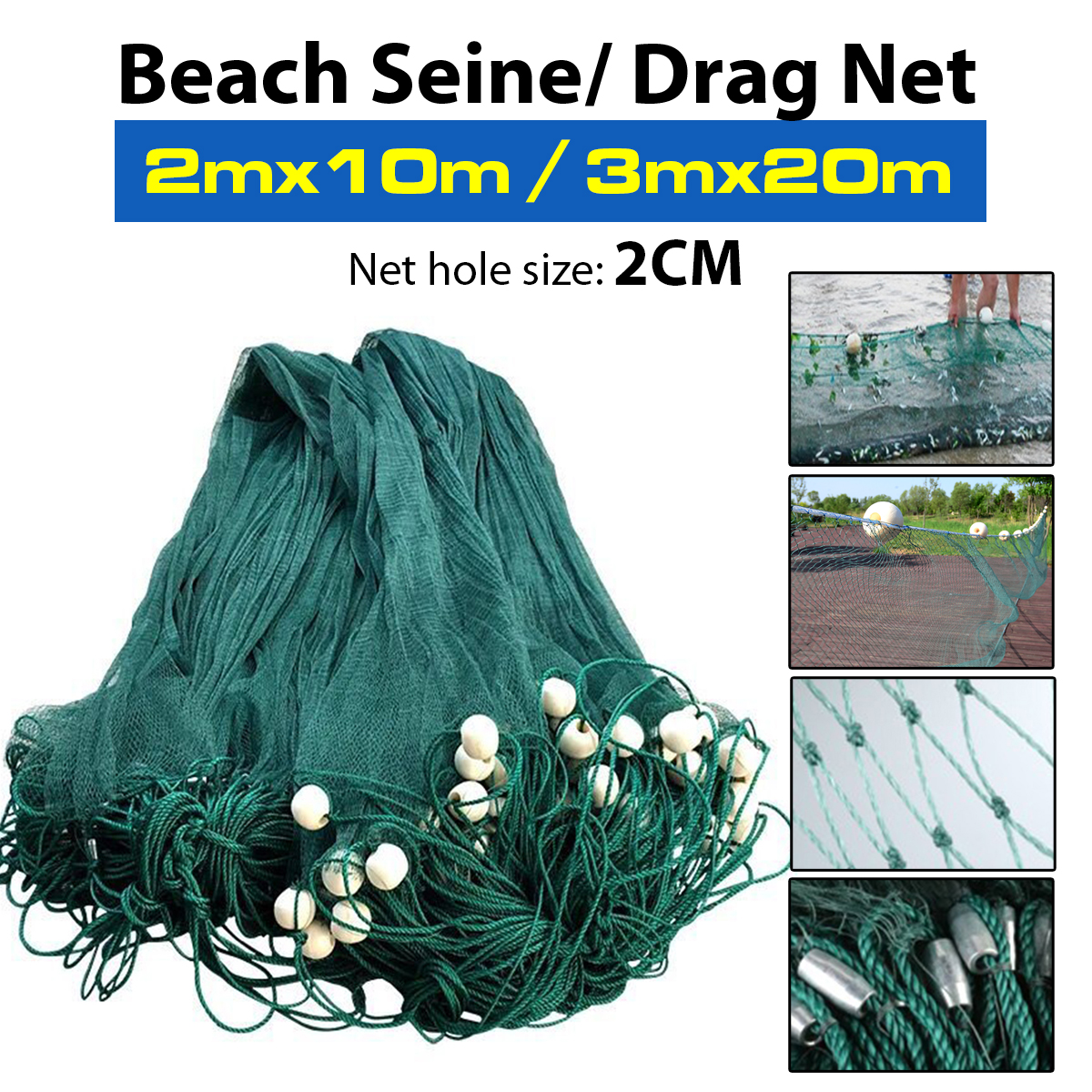 2x10M3x20M-Fishing-Drag-Net-Handmade-Beach-Seine-Monofilament-Fish-Cast-Mesh-Sinker-Gill-Trap-1367519-2