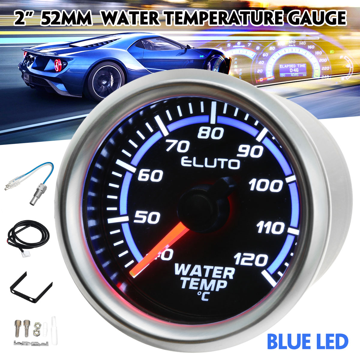 2quot-52mm-40-120degC-Water-Temperature-Gauge-Blue-LED-Black-Face-Car-Meter--Sensor-1743419-1