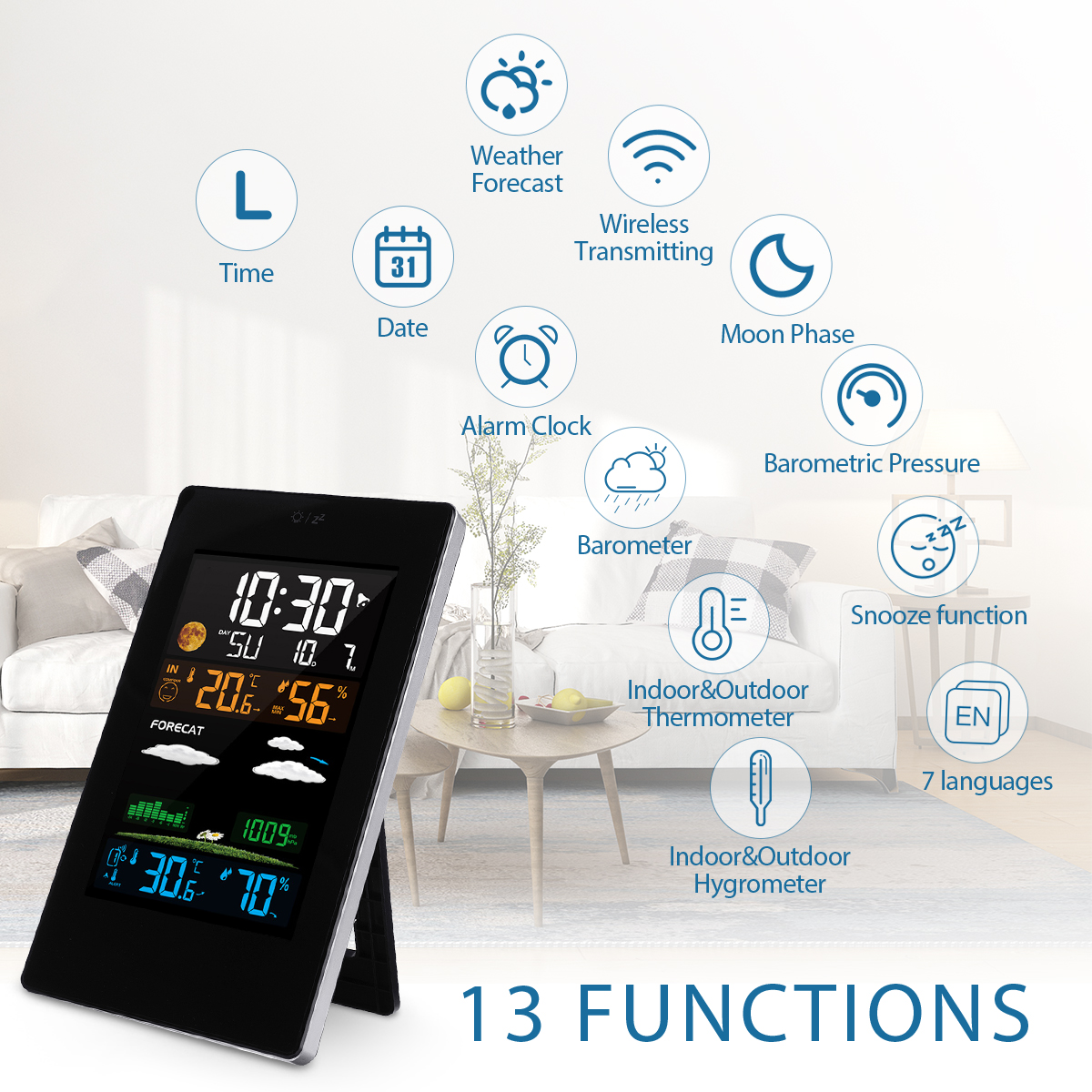thumbnail image 2 of Home Weather Instrument 3-in-1 Mechanical Weather Station - Analog Thermometer, Hygrometer & Barometer In One Unit Analog Weather Monitor 2 of 13