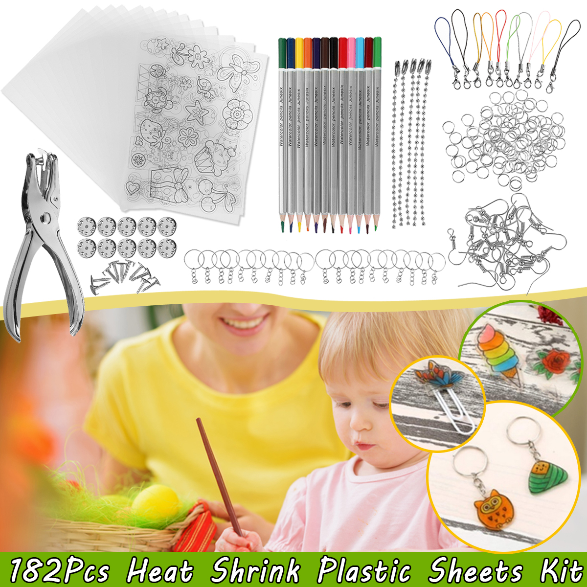 182Pcs-Heat-Shrink-Plastic-Sheets-Kit-Shrinky-Art-Paper-Hole-Punch-Keychains-DIY-1694895-1