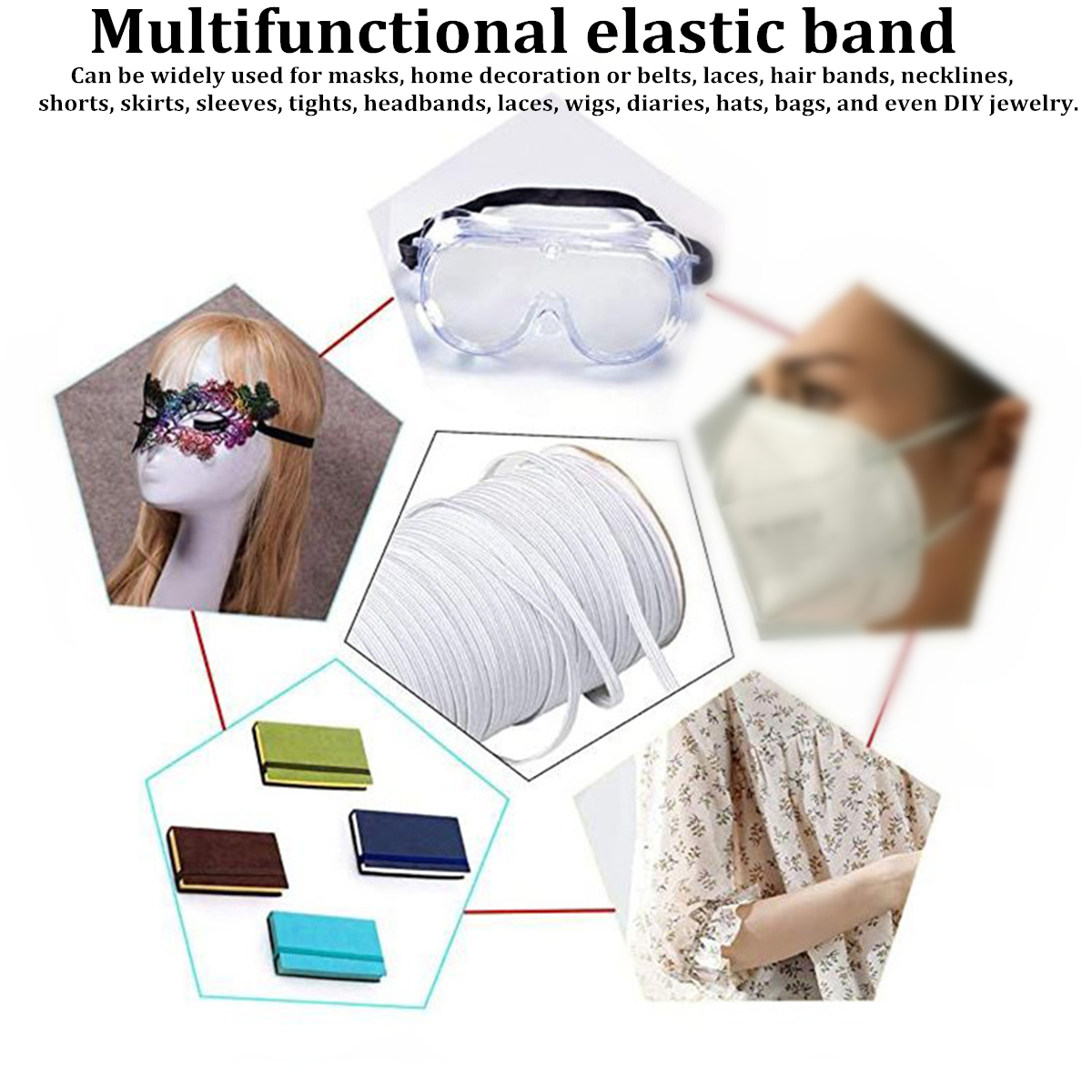 100160-Yards-DIY-Elastic-Band-Sewing-Crafting-Making-Braided-Cords-Knit-White-1671316-3