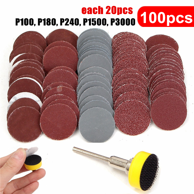 100Pcs-1-Inch-100-180-240-1500-3000-Grit-Sanding-Disc-Hook-Loop-Sandpaper-with-Shank-1632130-1