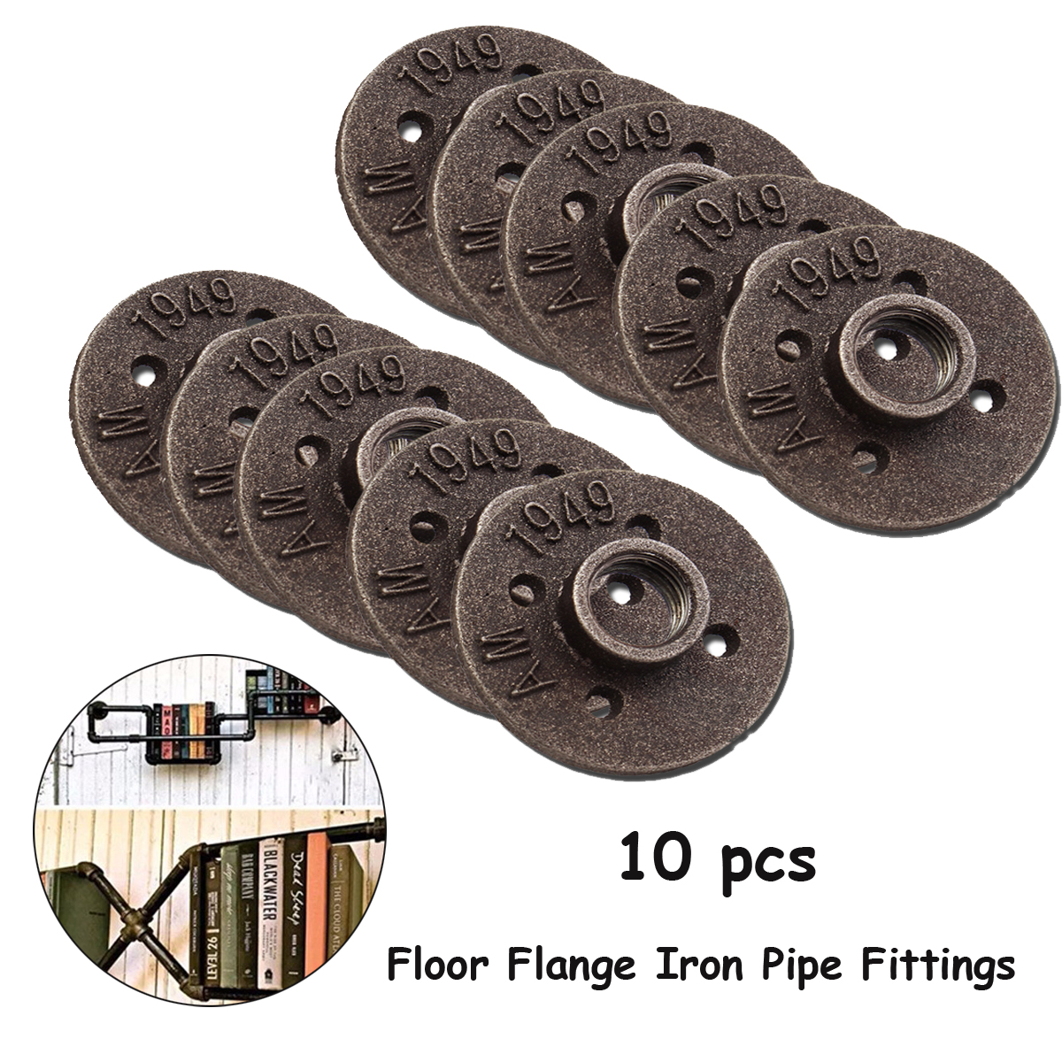 10pcs-34-Inch-Black-Malleable-Iron-Floor-Flange-Fitting-Pipe-NPT-Antique-Wall-Flange-Seat-1543530-7