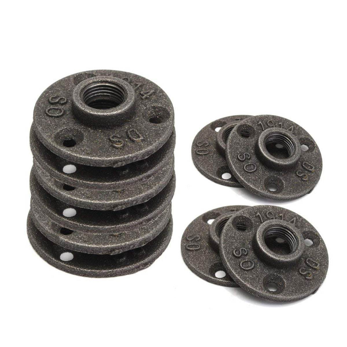 10pcs-34-Inch-Black-Malleable-Threaded-Floor-Flange-Iron-Pipe-Fittings-Wall-Mount-1641109-1