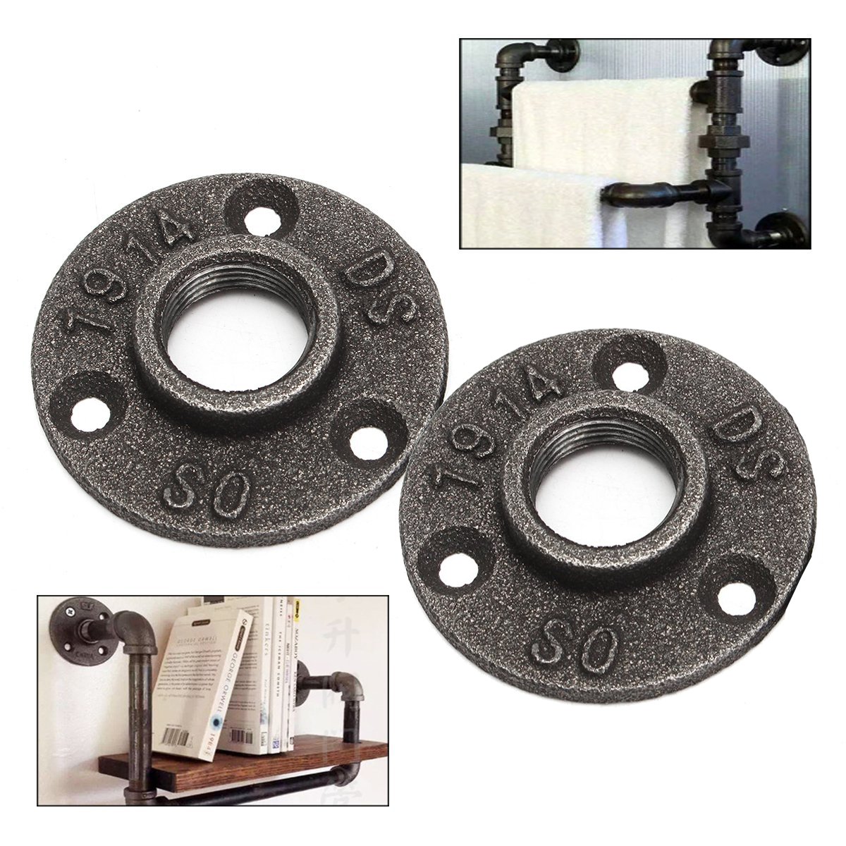 10pcs-34-Inch-Black-Malleable-Threaded-Floor-Flange-Iron-Pipe-Fittings-Wall-Mount-1641109-2