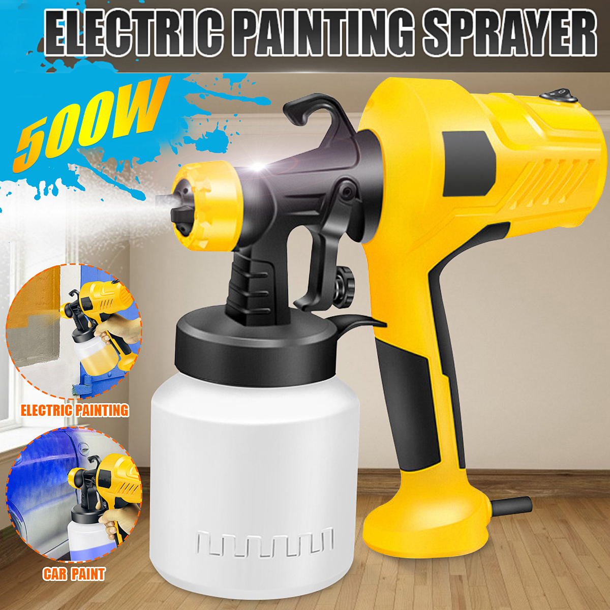 110V-500W-50Hz-Yellow-Plastic-Portable-High-Voltage-Electric-Paint-Spray-Gun-1943583-3