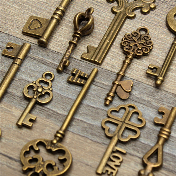 11Pcs-Antique-Vintage-Old-Look-Skeleton-Key-Set-Pendant-Heart-Bow-Steampunk-Lock-986760-6