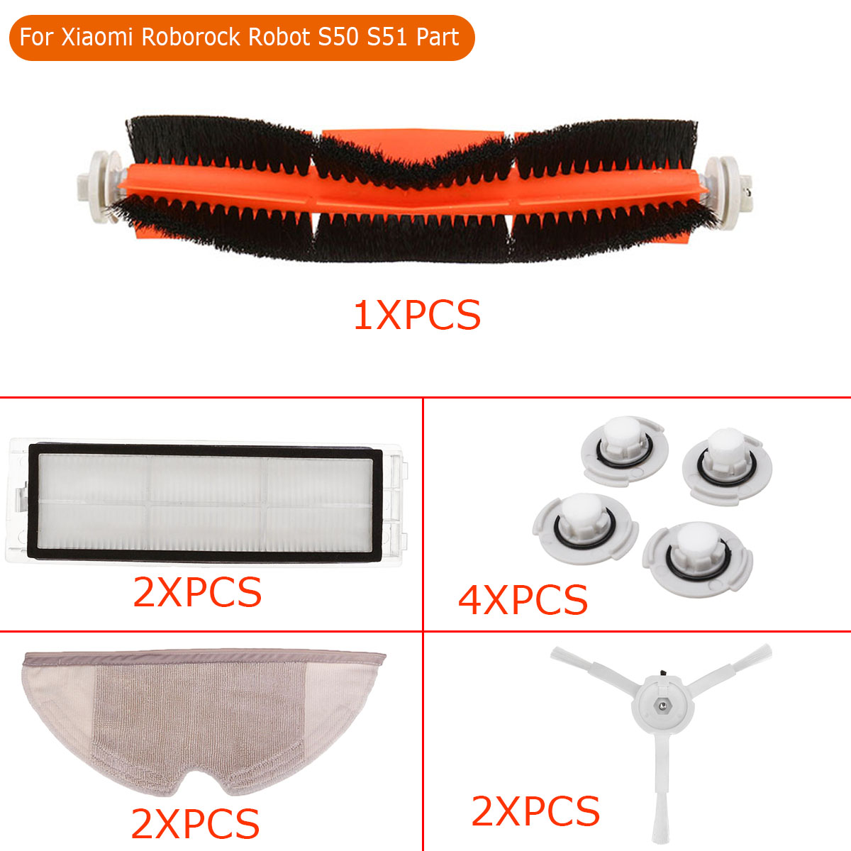 11Pcs-Filter-Main-Side-Brush-Mop-Cloth-For-Roborock-Robot-S50-S51-Part-1586558-2