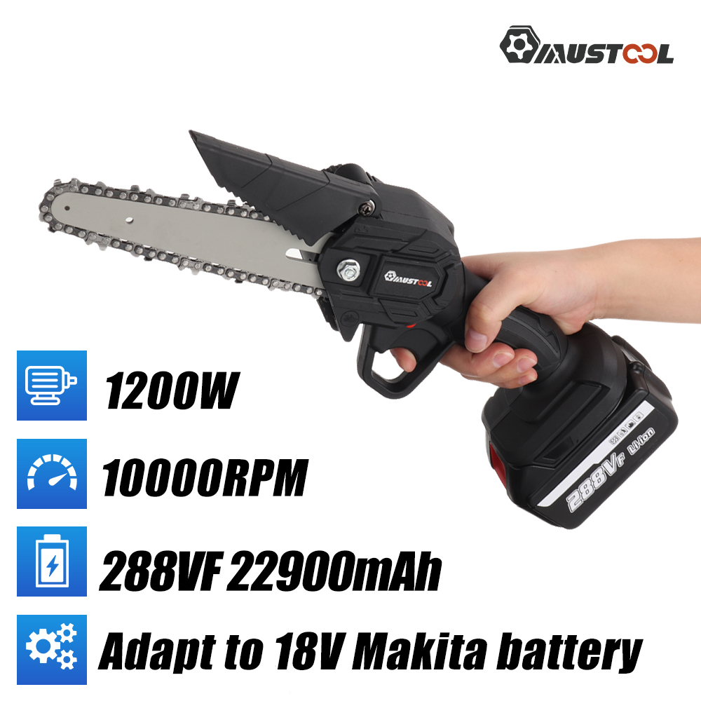 1200W-288VF-6inch-Electric-Chain-Saw-Handheld-Chiansaw-Wood-Cutting-for-18V-Battery-1938010-2