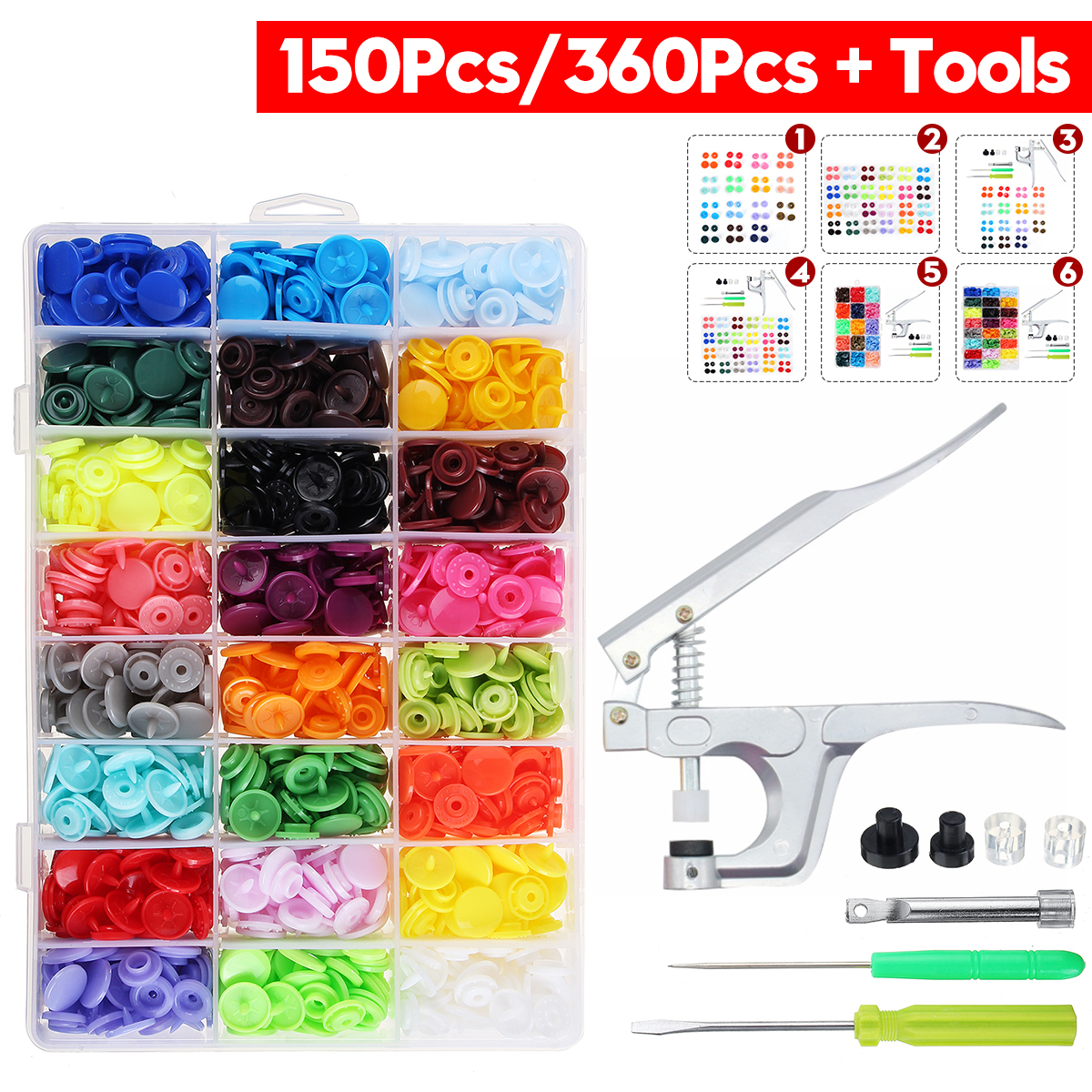 150Pcs360Pcs-Resin-Plastic-Buttons1524-Colors--1-Set-Press-Pliers-1704405-1