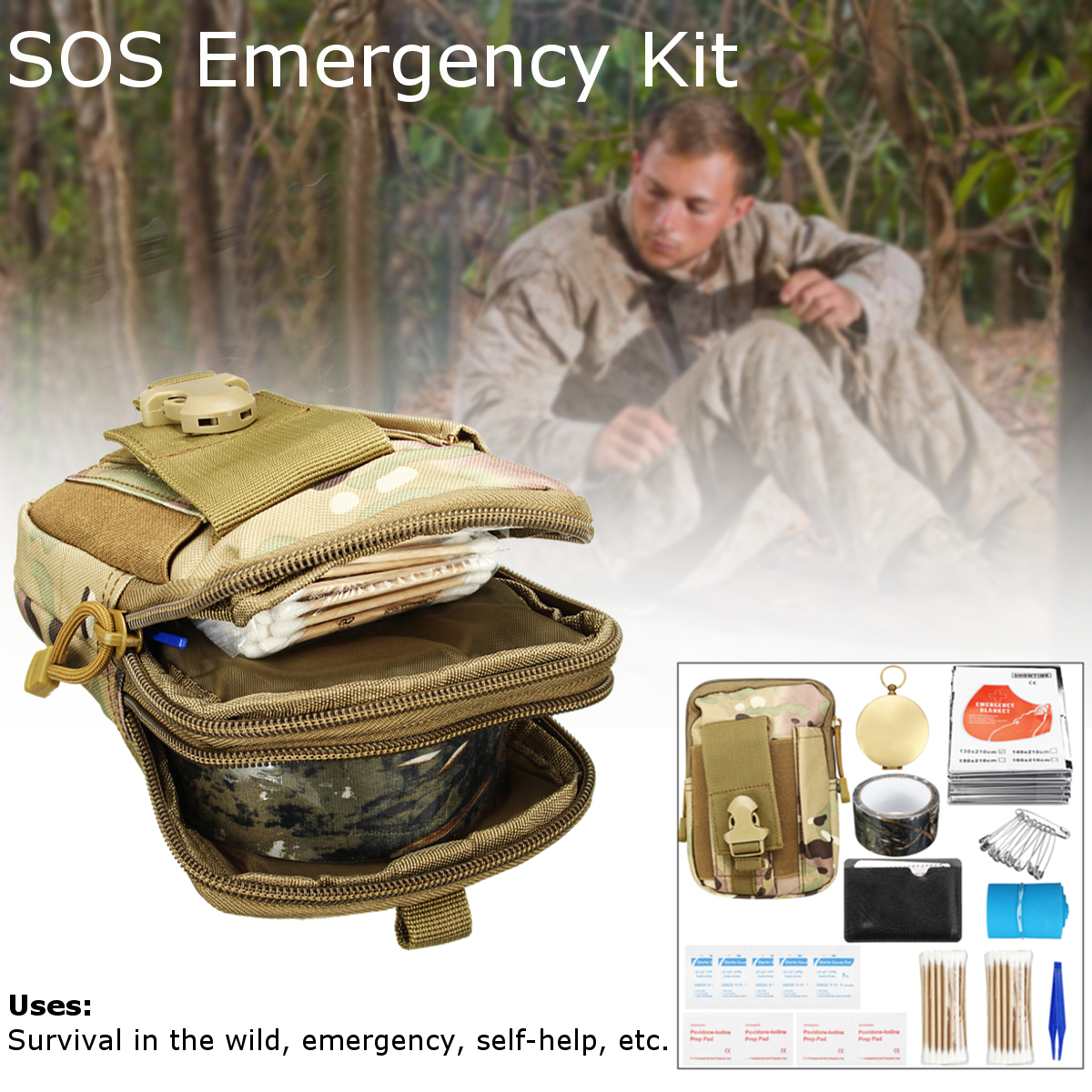 185 Pieces Survival Tool Kit Emergency Survival Tool Kit Multi-Tool First Aid Supplies Survival Gear EDC-Ga-1427132-3