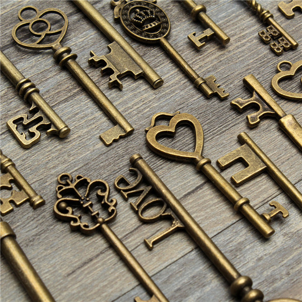 18Pcs-Antique-Vintage-Old-Look-Skeleton-Key-Lot-Pendant-Heart-Bow-Lock-Steampunk-995561-4