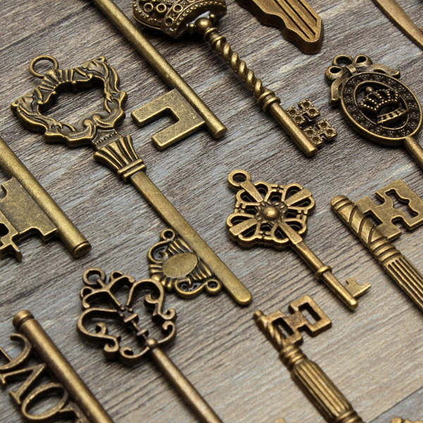 18pcs-Antique-Vintage-Old-Look-Skeleton-Key-Lot-Pendant-Heart-Bow-Lock-996990-3