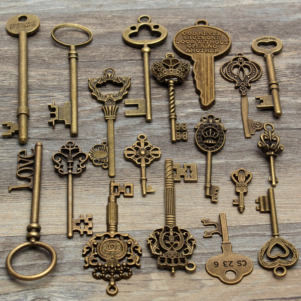 18pcs-Antique-Vintage-Old-Look-Skeleton-Key-Lot-Pendant-Heart-Bow-Lock-996990-8