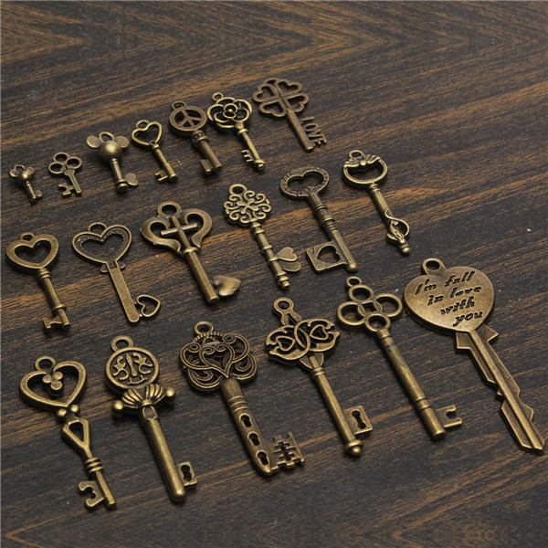 19Pcs-Antique-Vintage-Old-Look-Skeleton-Key-Set-Lot-Pendant-Heart-Bow-Lock-Steampunk-Jewel-986824-4