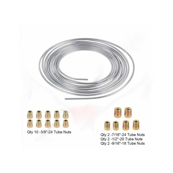 25Ft-Coil-Roll-of-316quotOD-Steel-Zinc-Brake-Line-Fuel-Tubing-Kit-with-16-Fittings-Replacement-Acces-1632170-1