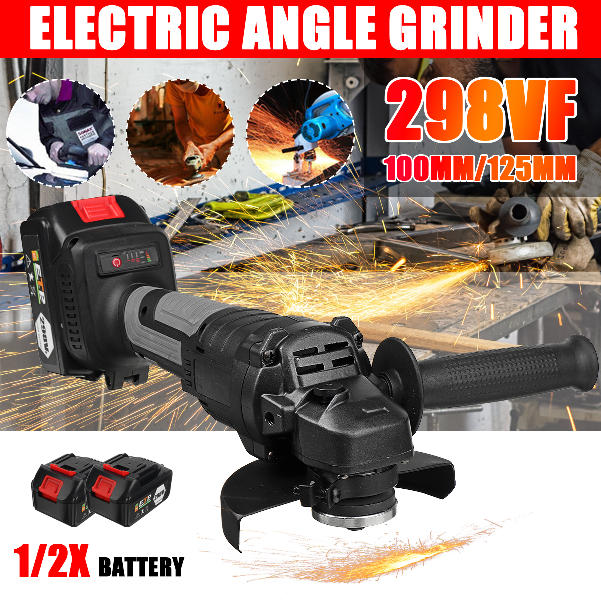 298VF-100mm125mm-100mAh-Brushless-Cordless-Angle-Grinder-Polishing-Cutting-Grinding-Tool-W-12-Batter-1858745-1
