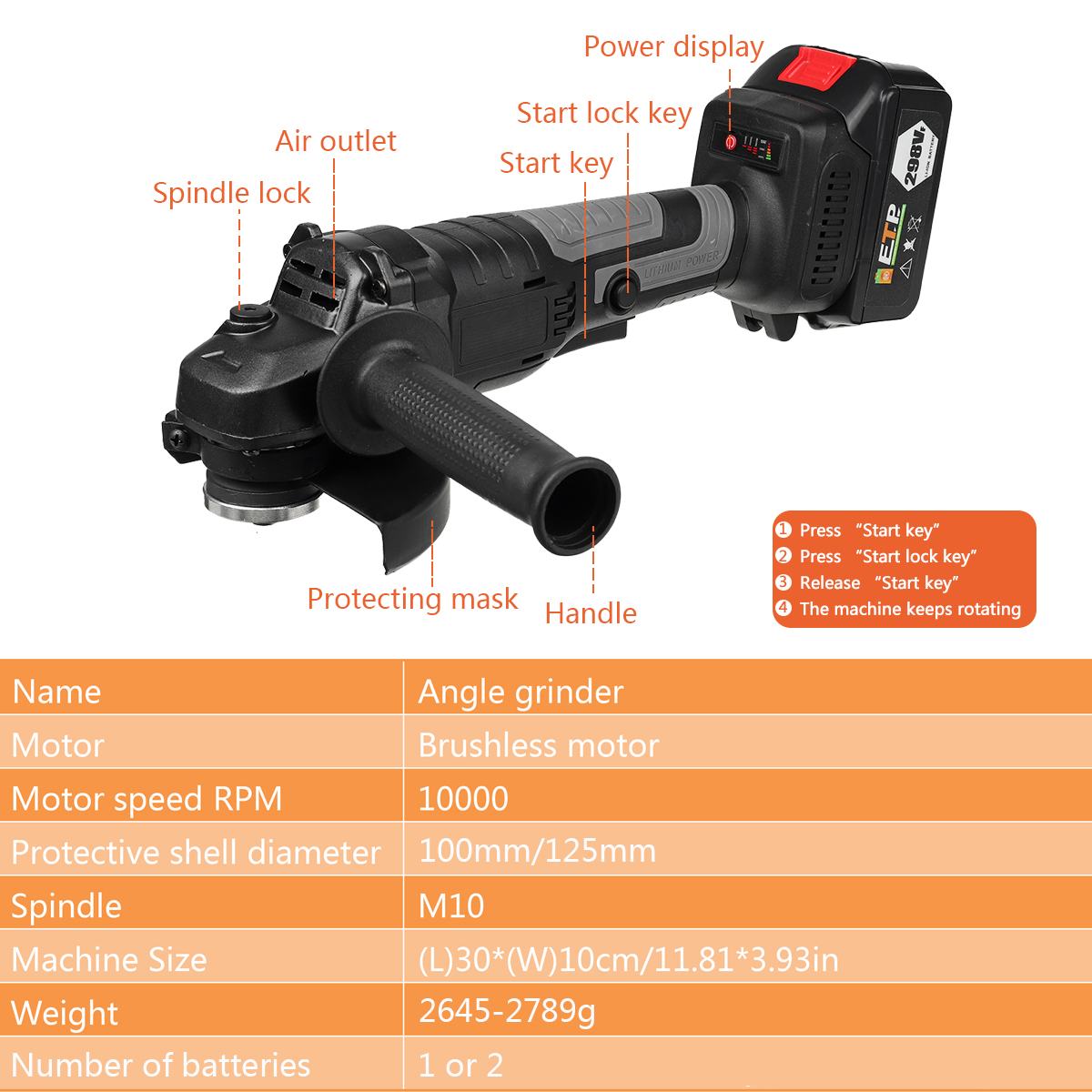 298VF-100mm125mm-100mAh-Brushless-Cordless-Angle-Grinder-Polishing-Cutting-Grinding-Tool-W-12-Batter-1858745-9