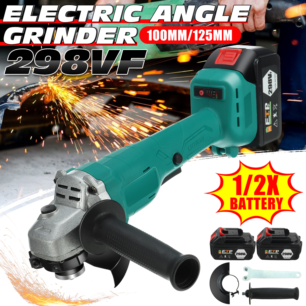 298VF-100mm125mm-1300mAh-Brushless-Cordless-Angle-Grinder-Cutting-Grinding-Polishing-Tool-W-12-Batte-1858742-1